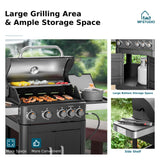 MFSTUDIO 4 Burners Propane Gas Grill and Griddle Combo with Side Burner, 2 in 1 Griddle Grill and Porcelain-Enameled Cast Iron Grates, Black