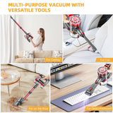 WLOTPO Lightweight Stick Vacuum Cordless Rechargeable with Power Suction, Up to 35 Mins Runtime, Hardwood Floor Vacuum for Pet Hair, Carpets, Tile(Gray Red)