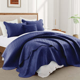 MOONLIGHT20015 8 Pack Quilt King Size Bedding (106" x 96") - Bulk Wholesale for Hotels, Guest Bedroom & Airbnbs - Lightweight Microfiber Reversible Embossed Quilts Bedspread (Navy)