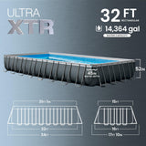 INTEX Ultra XTR 32 ft x 16 ft 52 in Above Ground Pool Set, Rectangular Swimming Pool with Steel Frame, 2800 GPH Sand Filter Pump, Ladder, Cover, & Ground Cloth