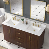 DELUXE LIVING 60 Inch Bathroom Vanity with Double Sink, Warm Elm