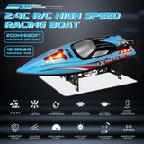Levhorzn 34+MPH Brushless RC Boat for Adults & Kids with 2 Rechargable Batteries- Large 19” Remote Control Boat Toy, HJ816 Rc Speed Boats for Lakes & Rivers (Cyan)