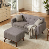 Tbfit 65" W Loveseat Sofa with Ottoman Coffee Table, Mid Century Modern Love Seat Couches for Living Room, Button Tufted Upholstered Small Couch for Bedroom,Easy to Install Love Seats Furniture, Gray