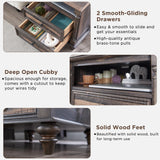 T4TREAM 24'' Farmhouse End Table w/4 Solid Wood Feet Set of 2, Large 2 Drawers Sofa Side Table with Charging Station, Rustic Wood Square Nightstand for Living Room, Bedroom, Office, Dark Rustic Oak