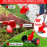 21V Cordless Weed Wacker with Wheels, 3-in-1 String Trimmer/Lawn Edger/Brush Cutter, 2x2.0Ah Battery & 3 Blades, Adjustable Height, Lightweight & Easy for Thick Weeds & Small Yards – Homeowner