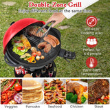 Giantex Electric Grill Outdoor, 1200W Electric BBQ Grills Outdoor Cooking with Lid & Thermometer, Nonstick Griddle, Drip Tray, 2-in-1 Freestanding & Tabletop Grill for Apartments Backyard Party, Red