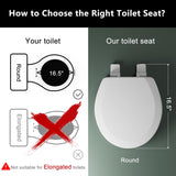 Round Toilet Seat Angol Shiold Quiet-Close Molded Wood Toilet Seat with Non-Slip Adjustable Hinges, Anti-Pinch Bumpers, Easy Install & Clean（White, Round 16.5''）