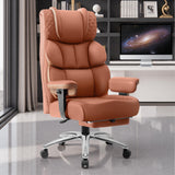 BestGlory Office Desk Chair, Big and Tall Leather Gaming Chair with Footrest, Wide Ergonomic Comfy Executive High-Back Reclining Computer Chairs, Swivel Rolling Wheels and Lumbar Support, Brown