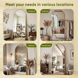 Furnbar Floor Mirror, 78"x38" Oversized Full Length Mirror with Stand, Arched Full Body Mirror Standing Hanging Leaning Against Wall, Aluminum Frame Giant Mirrors for Bedroom Cloakroom, Gold