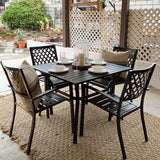 PHI VILLA Patio Dining Set, 4 Stackable Chairs &Square Metal Table