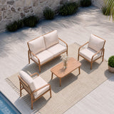 YURDAFY 4-Piece Aluminum Patio Furniture Set with Loveseat, 2 Chairs and Coffee Table, Outdoor Conversation Set with Thick Washable Cushions for Backyard, Porch, Balcony, Beige