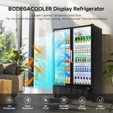 BODEGACOOLER Commercial Merchandiser Refrigerator, 36.8 Cu.Ft Upright Display Beverage Cooler, 2 Glass Door Display Refrigerator (Black)
