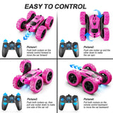 QUNREDA RC Cars, Rose Remote Control Car for Girls, 2.4 GHZ Double Sided RC Stunt Car 360° Rotating Remote Control Crawler with Headlights Car Toys for 6 7 8 9 10 11 12 Girls Birthday Gift