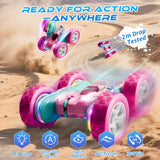 Zalneo RC Car Pink 4WD Remote Control Car 360° Flip Double‑Sided LED Light Bar & Quick‑Swap USB‑C Modular Battery, 2.4 GHz No‑Interference Popular Outdoor Beach Toy, Popular Gift for Girls Ages 6‑12