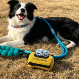 Naibeilerye Outdoor Dog Poop Bag Holder & Dispenser, Double Layer Pouch with Exquisite Embroidery, Sturdy POM Hook & Secure Fastening Design, Hanging Storage Bag for Dog Leash Hiking Travel (Yellow)