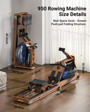 MERACH Foldable Wooden Rowing Machine, Water Electromagnetic Rower Machine for Home Use, Exclusive App Lifetime Membership, Patented Space Saver, MERACH Go Technology, 950 MERACH