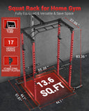 GarveeLife Power Cage, Power Racks for Home Gym with Pulley System, 1200 LBS Weight Capacity Multi-Functional Squat Rack for Strength Workout (Red D1002)