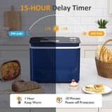 SUNVIVIPRO 21-in-1 Programmable Bread Machine, 2.2LB Break Maker with Nonstick Pan & Digital Touch Panel, 3 Loaf Sizes 3 Crust Color, Keep Warm & 15H Timer, Bread Making Kit & Breakfast Maker, Blue