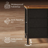 Huuger 63 Inch TV Stand for 65, 70 Inch TV, 11 Drawer Long Dresser with Power Outlets and LED Lights, Entertainment Center with Storage, Rustic Brown Dresser with PU Leather Surface
