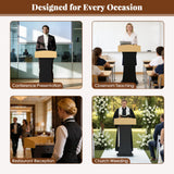 Podium Stand with Metal Wheels Wooden Teacher Lectern Portable Pulpit Standing