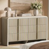 ModernMate Fluted 6 Drawer Dresser for Bedroom, 53.2" Wide Chest of Drawers, Modern Storage Cabinet with Anti-Tip Design, Wood Clothes Organizer with Metal Handles, Grey