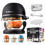 Non Toxic Air Fryer™ - Glass AirFryer 5 Quart w/ 360 Visibility, Self-Cleaning, 400F Vortex Air Fryer for Even Cooking, BPA-Free Teflon Free, 9-in-1 Functions, Rotisserie, Roast, Bake, Black