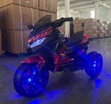 12V Electric Kids Motorcycle for 3-8 Year Old Boys Girls, 3-Wheel Ride-On Toy Motorbike with Lighting Wheels, Music Player (Connect with Phone) and Hand Drive (RED)