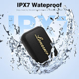 Lonzuer IP67 1 Meters Depth Waterproof Bluetooth Speaker, 10W Portable Wireless Shower Speaker with Handle, Loud Clear Sound Bass, 8H Playtime, Built-in Mic, for Beach Kayak Bike Outdoor Travel-Black