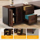 63-Inch L-Shaped Executive Desk with Mobile File Cabinet, Large Office Computer Desk