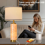 AIDENOEY 26" Modern Art Glass Table & Bedside Lamp, Stepless Dimmable Base + Dimmable 3-Color Light, USB A/C Charging Ports, Touch Control & Switch for Bedroom, Living Room, Office, Study