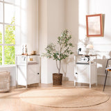 Yoobure Farmhouse NightStand with Charging Station，Wood Night Stand End Table with USB Ports, LED Bed Side Table with Storage Cabinet，Bedside Table for Bedroom, Living Room White