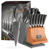 NANFANG BROTHERS 15-Pc Damascus Knife Set VG10 Steel Block