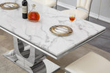 Maotifeys White Marble Dining Table for 6 Modern Luxury Faux Marble Kitchen Table for 4-6, 68" Large Dining Room Tables with U-Shape Silver Stainless Steel Base