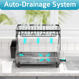 Ricobes Dish Drying Rack - 2 Tier Large Capacity Dish Rack- Dish Racks for Kitchen Counter with Drainboard, Black