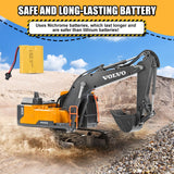 Double E Volvo Remote Control Excavator Toy, RC Construction Vehicles with 360° Spin & 330° Cab Rotation, Dig & Unload, 2.4GHz Anti-Interference for Multi-Player, Outdoor Sandbox Digger Gift for Kids