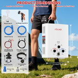 Tankless Water Heater Propane,2.11GPM 8L Outdoor Portable Water Heater,with 2 GPM Water Pump, with Digital Display Multi-Protection for Camping Trips Boat Cabins