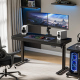 EUREKA ERGONOMIC Frosted Glass Gaming Standing Desk with Drawers, 55 Inch Electric Standing Desk Adjustable Height, Sit Stand with Power Outlet & USB, Home Office Work, Black