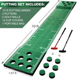 Golf Pong Game Set, Golf Putting Green Mat with 2 Putters, 2 Golf Balls,12 Hole Covers, Golf Training Mat Wekin