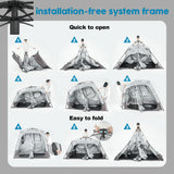 Porayhut Portable Camping Shower Tent Deluxe Changing Room Easy Set Up Privacy Shelter,Large Toilet Tent 2 Rooms with Floor Drain Design for Beach, Camping,Hiking with Stakes and Ropes for Stability
