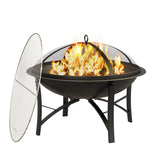 Fire Beauty Fire Pit for Outside Wood Burning Firepit BBQ Grill Steel Fire Bowl with Spark Screen Cover, Log Grate, Poker Fire Beauty