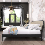 Bme Aurelia King Bed Frame, Solid Acacia Wood, Boho & Modern Style, Rattan Headboard, US Patent Pending Design, Slat Support and No Box Spring Needed, Easy Assembly, Caramel