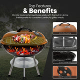 GasOne – 14-inch Portable Barbecue Grill with Thermometer - 3-Point Locking Lid for Heat Preservation – Dual Venting System – Small Charcoal Grill for Backyard, Camping, Boat