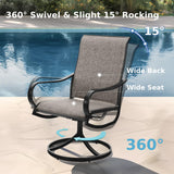 MFSTUDIO 7 PCS Patio Dining Set, Wood-Look Table & Brown Swivel Chairs