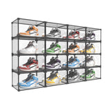 KOKOIN Transparent Plastic Storage Clear Shoe Display Case Box Organizer - Magnetic Side Open, 16PC (Black)