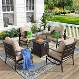 MFSTUDIO 5 Piece Metal Patio Furniture Set with Fire Pit Table, Beige