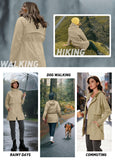ATLASLAVA Women Rain Jacket Waterproof Raincoat with Hood Breathable Long Windbreaker Trench Coat Khaki XL