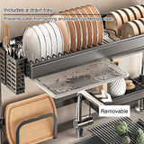 STCERY Kitchen Sink Dish Storage Rack, Over Sink Dish Drying Rack, Expandable Storage Shelf Organizer, Adjustable Height, Perfect for Family, and Camper Van(Gray 2,78cm/30.7in)