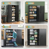 Metal Storage Cabinets with Lock Doors,Tall Locker Organizer Steel Garage Cabinets, 5 Adjustable Layers (Black)