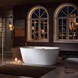 WOODBRIDGE 67" Acrylic Freestanding Bathtub Contemporary Soaking White Tub with Brushed Gold Overflow and Drain，B0013 -BG-Drain &O