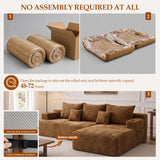 96.8" Boneless Couch Cloud Modular Sectional Sofa with L Shaped Chaise, Modern Comfy Corduroy Upholstered Deep Seat Couches Lounge with 5 Pillows for Living Room Bedroom(Brown, Right Facing Chaise)